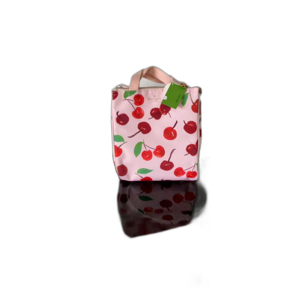 Kate Spade New York insulated lunch tote Light Pink w Red Cherries NWT